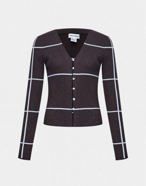 Urban Revivo Striped Button Up Women's Cardigan Brown | UTBYAZV-09