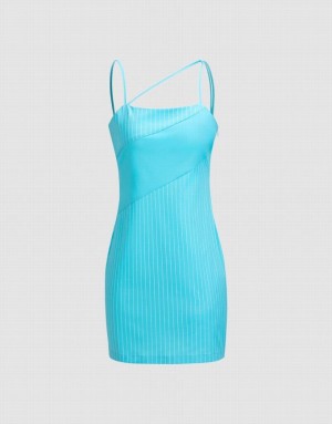 Urban Revivo Striped Cami Women's Dress Blue | FINDWUK-38