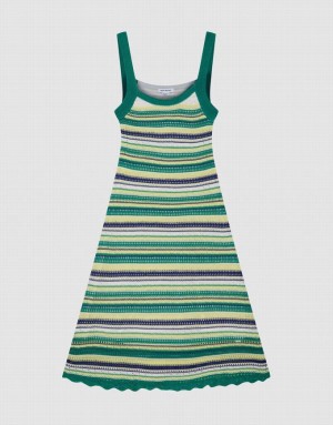 Urban Revivo Striped Cami Women's Knitted Dress Green | LRXNYKJ-39