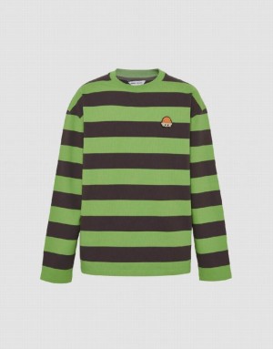 Urban Revivo Striped Crew Neck Knitted Men's T-Shirts Green | EDTYZPH-18