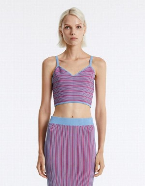 Urban Revivo Striped Knit Women's Camisole Purple | UDLEYPJ-62