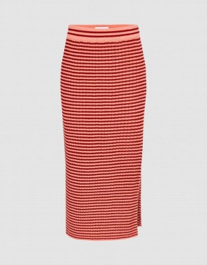 Urban Revivo Striped Knitted A-Line Women's Skirts Orange | IBQVFJM-42