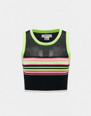 Urban Revivo Striped Knitted Women's Tank Top Black | FYULRNW-40