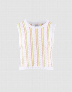 Urban Revivo Striped Knitted Women's Tank Top White | MZLJBPA-74