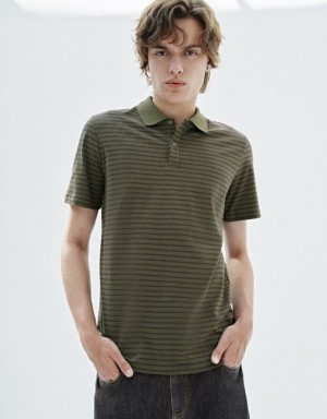 Urban Revivo Striped Men's T-Shirts Green | MOQEVAZ-35