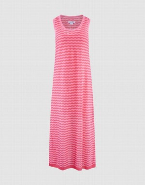 Urban Revivo Striped Sleeveless Midi Women's Knitted Dress Red | QSGIRBD-21