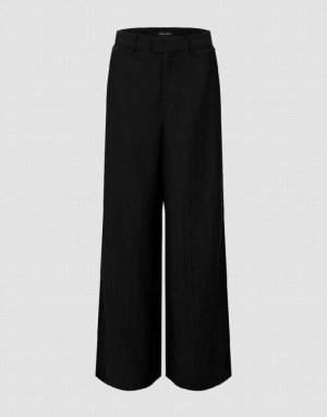 Urban Revivo Striped Wide-Leg Women's Pants Black | BNVZRIY-64