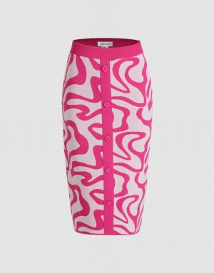 Urban Revivo Swirl Knitted Midi Women's Skirts Pink | ZVICSYN-81