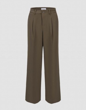 Urban Revivo Tailored Wide-Leg Women's Pants Khaki | VUKFOLT-78