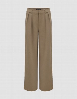 Urban Revivo Tailored Wide-Leg Women's Pants Light Khaki | OWBRDTL-50