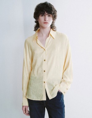 Urban Revivo Textured Button Up Straight Women's Shirts Yellow | CLQXJTI-47