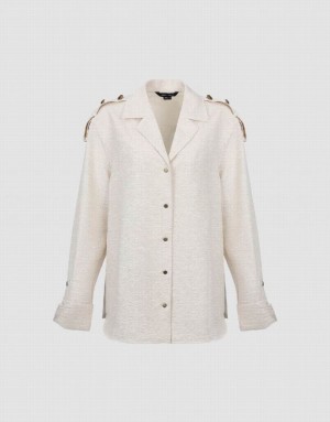 Urban Revivo Textured Lapel Straight Women's Shirts White | ZEJPKVM-01