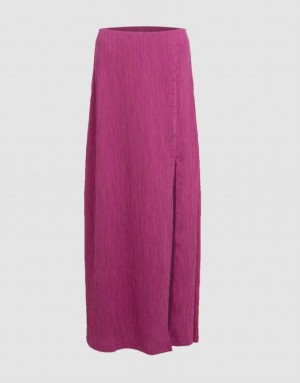 Urban Revivo Textured Midi A-Line Women's Skirts Purple | FHKUEOA-09