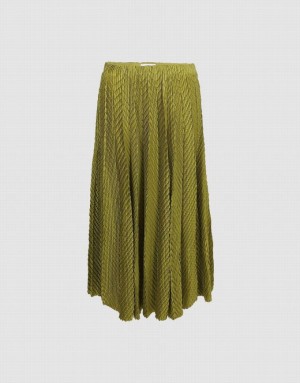 Urban Revivo Textured Pleated Maxi Women's Skirts Green | QENRIOD-01