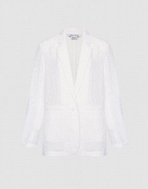 Urban Revivo Textured Single Breasted Women's Blazers White | ZFCKQNU-90