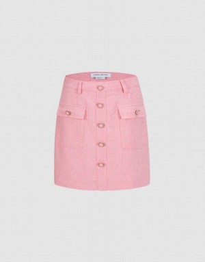 Urban Revivo Textured With Buttons Women's Skirts Pink | OYCEVSJ-82