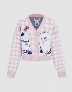 Urban Revivo The Secret Life Of Pets Houndstooth Women's Cardigan Pink | KPBSYWU-94