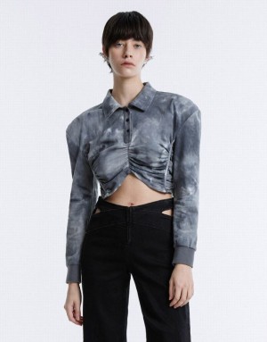 Urban Revivo Tie-Dye Ruched Crop Women's Blouse Grey | ZQILYKC-18