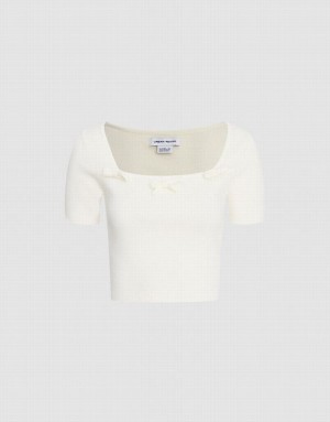 Urban Revivo Tie Front Fitted Tee Women's Cardigan White | BDKFOPM-17