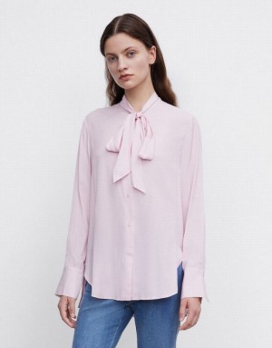 Urban Revivo Tie Up Bow Flowy Women's Shirts Pink | SCYEDNW-23