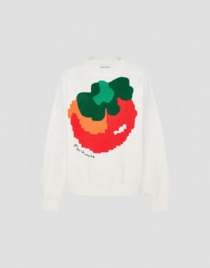 Urban Revivo Tomato Print Knit Women's Cardigan White | QKSODIF-90