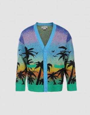 Urban Revivo Tropical Pattern Knitted Men's Cardigan Multicolor | YCIBEZS-01