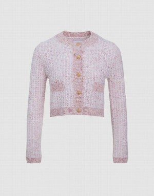 Urban Revivo Tweed Button Up Women's Cardigan Pink | NZYOKPQ-94