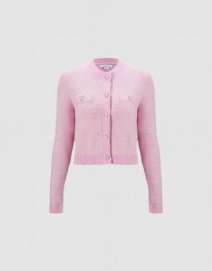 Urban Revivo Tweed Button Up Women's Cardigan Pink | DIWYFQL-20