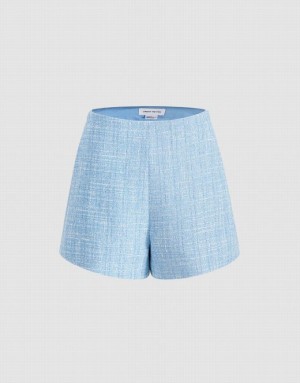 Urban Revivo Tweed Flecked Women's Shorts Blue | WJHKLEA-28