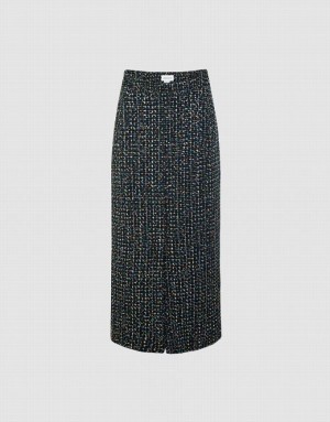 Urban Revivo Tweed Midi Women's Skirts Black | SXFPUHQ-13