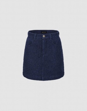 Urban Revivo Tweed Mini A-Line Women's Denim Skirt Blue | MSNXIFA-42