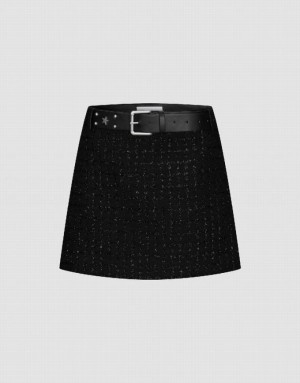 Urban Revivo Tweed Mini A-Line Women's Skirts Black | WUMRXKF-15