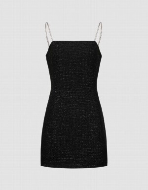 Urban Revivo Tweed Off-Shoulder A-Line Cami Women's Dress Black | XLTWRZP-53