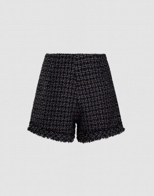 Urban Revivo Tweed Plaid Raw Hem Women's Shorts Black | VTPBCLO-13