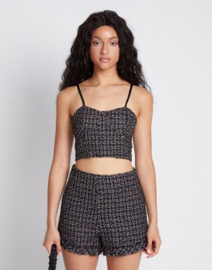 Urban Revivo Tweed Women's Camisole Black | LXTBYSA-97