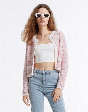 Urban Revivo Tweed Women's Cardigan Pink | MUIWTQA-01