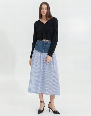 Urban Revivo Two Toned A-Line Women's Denim Skirt Blue | ERGCJZP-24