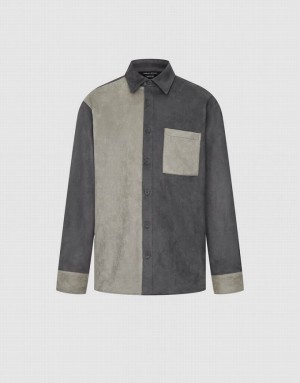 Urban Revivo Two Toned Button Up Men's Shirts Dark Grey | AJBTSMZ-42