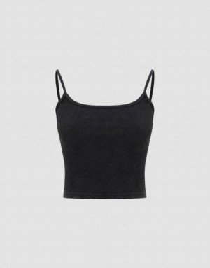 Urban Revivo U Neck Skinny Women's Camisole Black | ANGJTKS-35