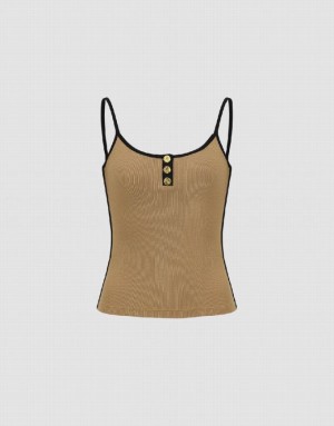 Urban Revivo U Neck Skinny Women's Camisole Brown | UEBWJFG-67