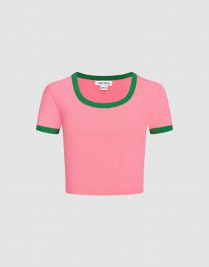 Urban Revivo U Neck Skinny Women's T-Shirts Pink | JPQMWDH-58