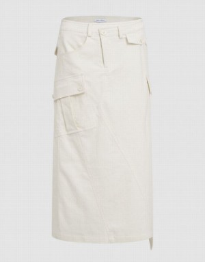 Urban Revivo Utilities Midi A-Line Women's Skirts White | UWHLAPT-24