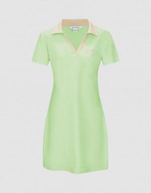 Urban Revivo V-Neck A-Line Women's Dress Green | ALUVYJH-21