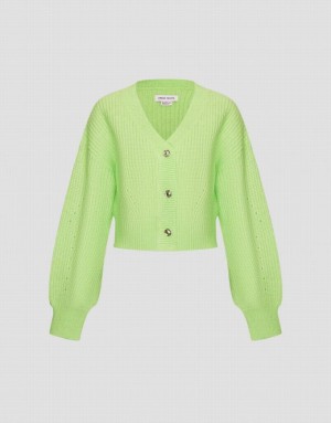 Urban Revivo V-Neck Knit Women's Cardigan Green | NSLYQMH-06