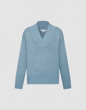 Urban Revivo V-Neck Knitted Men's Cardigan Blue | GEHOJPI-45