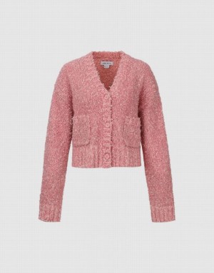 Urban Revivo V-Neck Knitted Women's Cardigan Pink | NKBIMXY-03