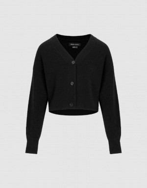 Urban Revivo V-Neck Knitted Women's Cardigan Black | GMUDEPA-23