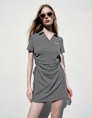 Urban Revivo V-Neck Skater Women's Short Dress Grey | FHAQMSW-71