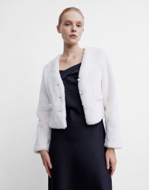 Urban Revivo V-Neck Straight Women's Jacket White | UDKISXV-47