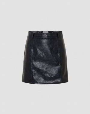 Urban Revivo Vegan Leather Mini A-Line Women's Skirts Black | AIKQJBG-69